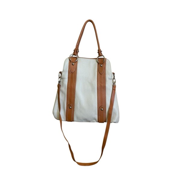 Cream and Brown  Genuine Leather Tote Shoulder Purse Bag - Picture 2 of 16